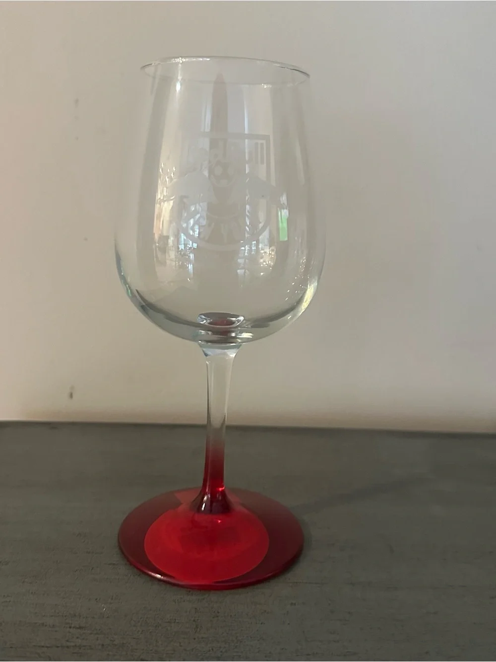 NY Red Bulls Red Stem Wine Glass with Etched Crest - Home Dining, NWT